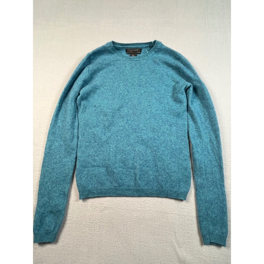 TAHARI Pure Luxe‎ 100 Cashmere Women Sweater Blue Size S Crew Neck Long Sleeve